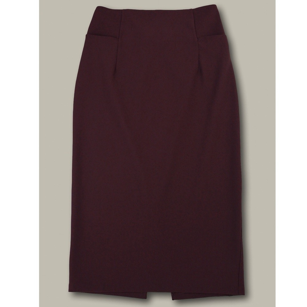 Lululemon Solid‎ Ribbed High Rise Midi Pencil Skirt 6 Plum Burgundy Back Vent